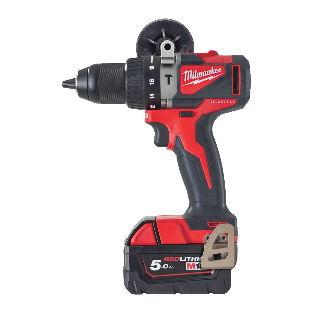 Taladro compacto percutor M18 Brushless SIN ESCOBILLAS, 82Nm, Red Lithium 5,0Ah con HD Box
