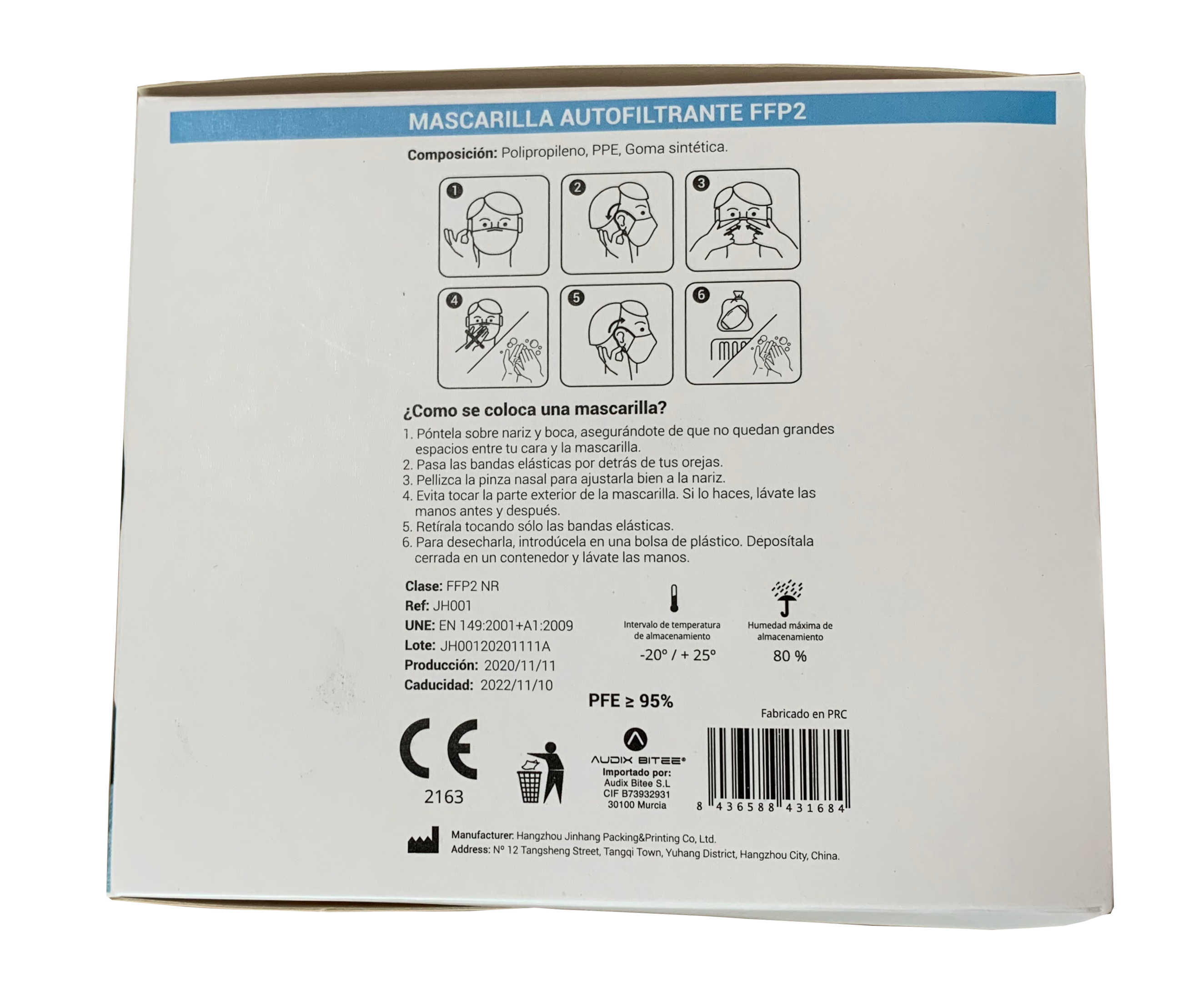 MASCARILLA FFP2 BLANCA CON EXTENSOR