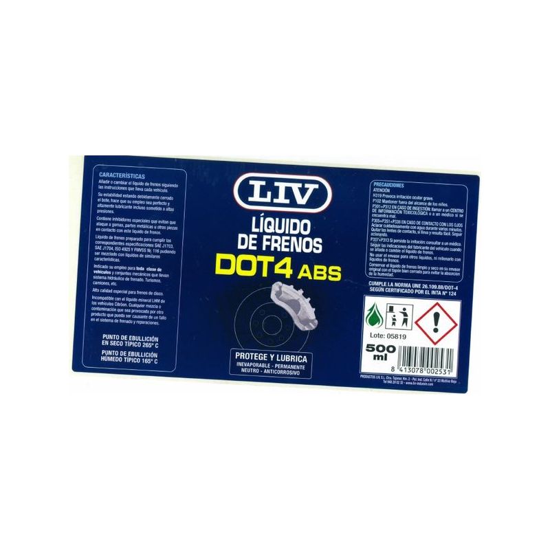 LIQUIDO COCHE FRENOS 500ML LUBRICANTE DOT-4 500 ML LIV      