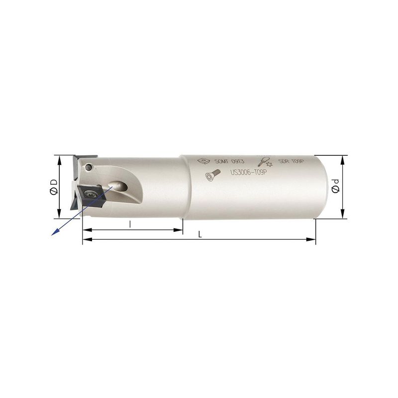 Fresa frontal 90 grados Z2 refrigeracion internaD20mm para SOMT09