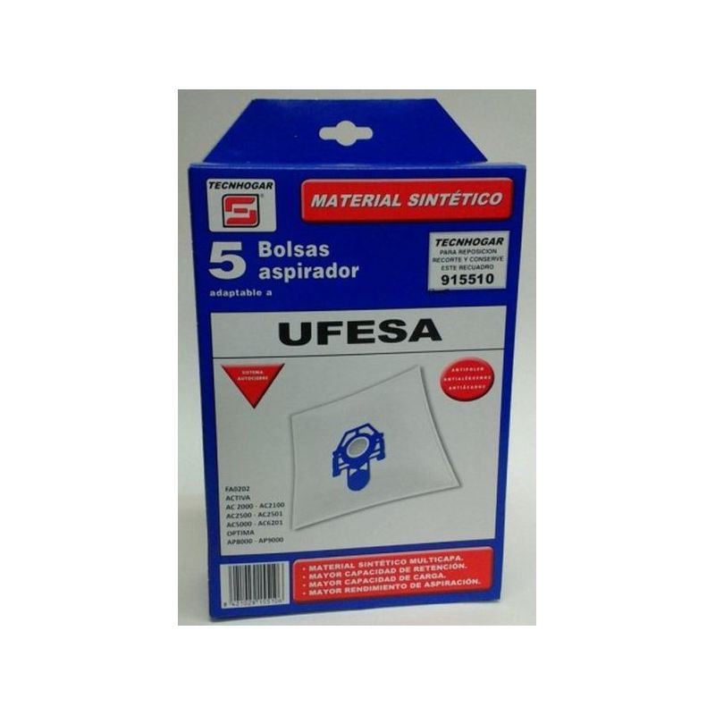 BOLSA ASPIRADOR SINT. UFESA/ORBEGOZO 915510 THOGAR 5 PZ RF