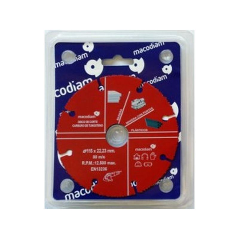 DISCO CORTE MULTIMAT Ø115X22,23MM CARBURO MACODIAM 1 UD