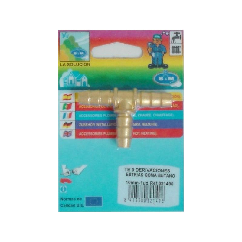 CONECTOR GOMA BUTANO EN T 10MM ESTRIA GOMA LAT S&amp;M