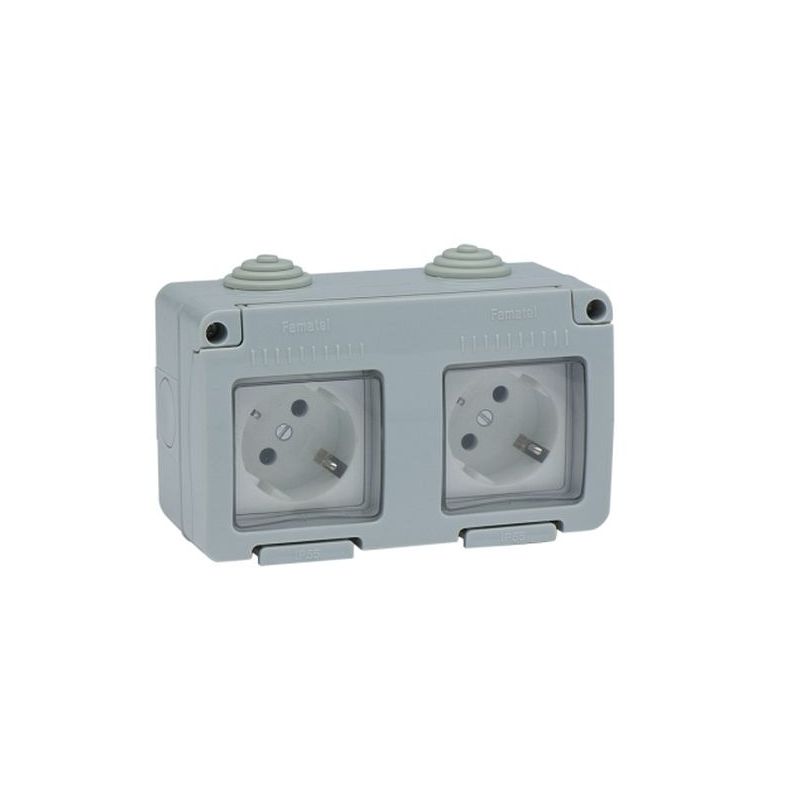 BASE ENCHUFE ELEC 10AMP250V SCH.DOB EST.TT LAT IP55 GR FAMAT